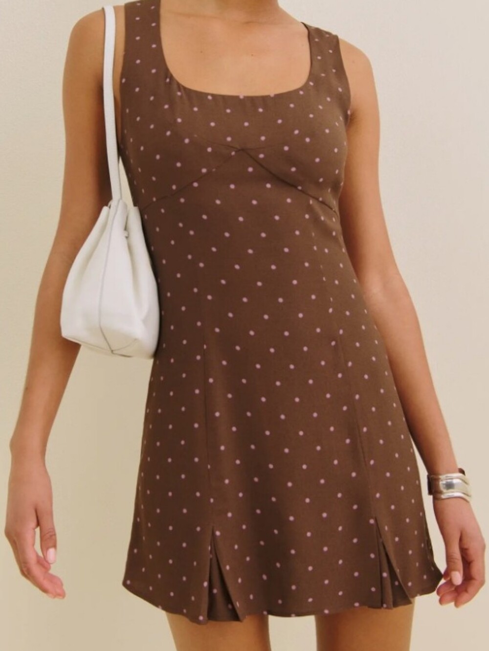 Reformationx Devon Lee Carlson Cher Sleeveless Brown Polka Dot Mini Dress Siz 0